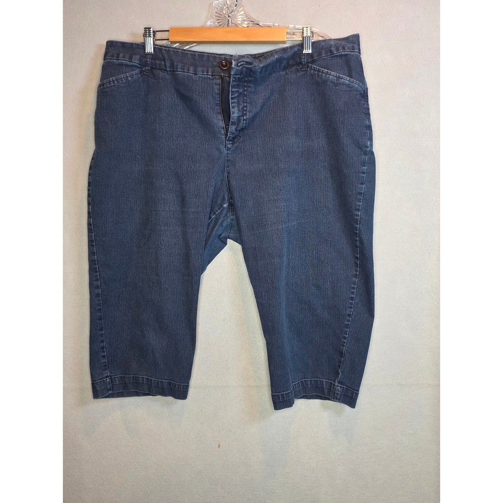 St Johns Bay Jeans Womens 20W Dark Wash Denim Capri Pants Stretch Cropped Blue